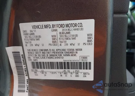 2011 Ford Escape Limited из США, поврежденный, VIN 1FMCU0E7XBKC69410